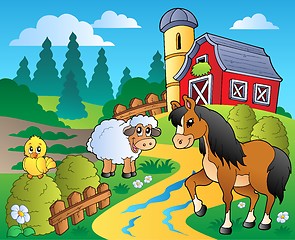 Image showing Country scene with red barn 2
