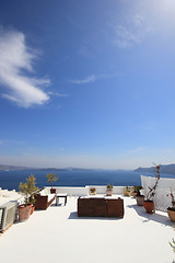 Image showing Sunbeds on Santorini