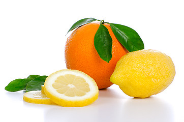 Image showing Fresh whole orange and lemon