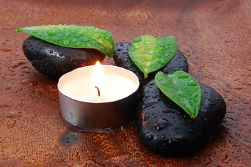 Image showing zen concept with stones and leaves