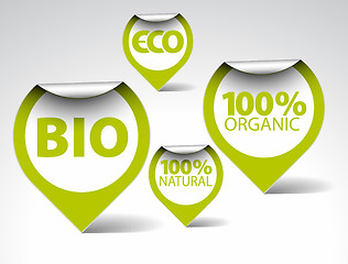 Image showing Green tags for organic, natural, eco, bio food