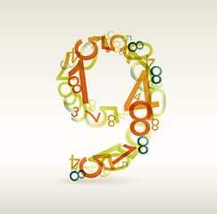 Image showing Number nine made from colorful numbers 