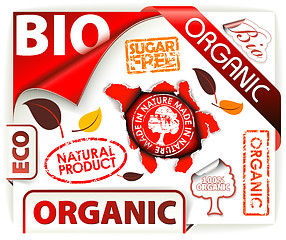 Image showing Set of red bio, eco, organic elements