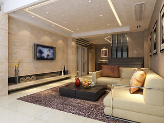 Image showing Interior fashionable living-room rendering 