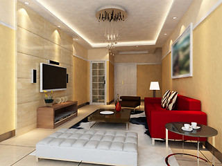 Image showing Interior fashionable living-room rendering 