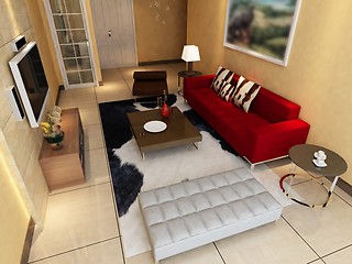 Image showing Interior fashionable living-room rendering 