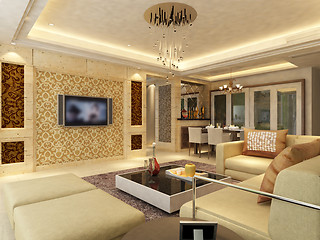 Image showing Interior fashionable living-room rendering 