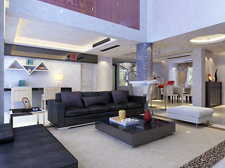 Image showing Interior fashionable living-room rendering 