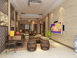 Image showing Interior fashionable living-room rendering 