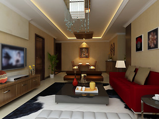 Image showing Interior fashionable living-room rendering 