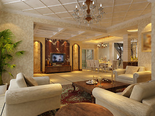 Image showing Interior fashionable living-room rendering 