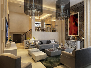 Image showing Interior fashionable living-room rendering 