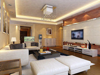 Image showing Interior fashionable living-room rendering 