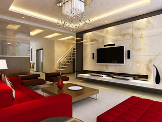 Image showing Interior fashionable living-room rendering 