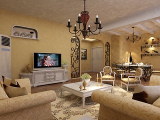 Image showing Interior fashionable living-room rendering 