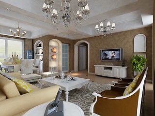 Image showing Interior fashionable living-room rendering 