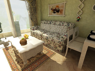 Image showing Interior fashionable living-room rendering 