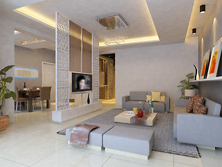 Image showing Interior fashionable living-room rendering 