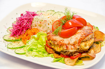 Image showing Meat steak with vegetables