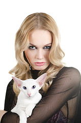 Image showing woman with oriental shorthair cat