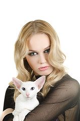 Image showing woman with oriental shorthair cat