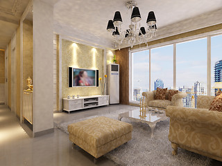 Image showing Interior fashionable living-room rendering 