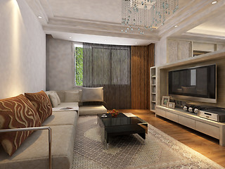 Image showing Interior fashionable living-room rendering 