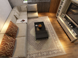 Image showing Interior fashionable living-room rendering 