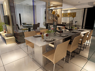 Image showing Interior fashionable living-room rendering 