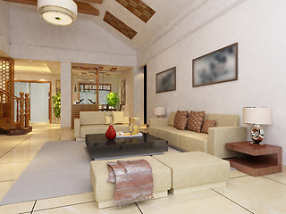 Image showing Interior fashionable living-room rendering 