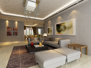 Image showing Interior fashionable living-room rendering 