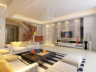 Image showing Interior fashionable living-room rendering 