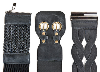 Image showing Three black leather women's belt