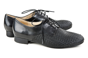 Image showing stylish pair of black leather shoes