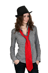 Image showing girl in a hat and a red tie