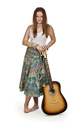 Image showing girl stands with acoustic guitar