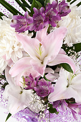 Image showing bouquet of lilies and chrysanthemums