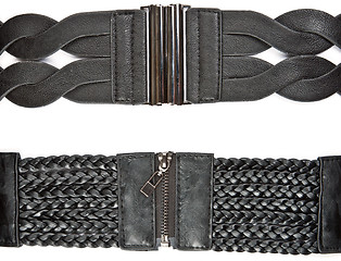 Image showing Two black leather women's belt