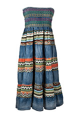 Image showing Women's long denim dress with embroidery