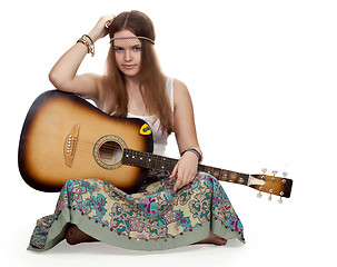 Image showing hippie girl with a guitar