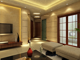 Image showing Interior fashionable living-room rendering 