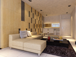 Image showing Interior fashionable living-room rendering 