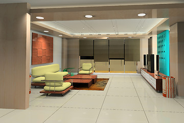 Image showing Interior fashionable living-room rendering 