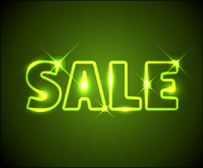 Image showing Big green shining neon sale advertisement