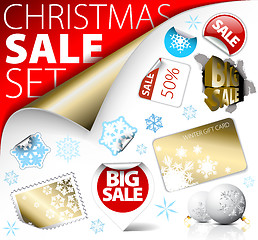 Image showing Set of Christmas discount tickets, labels, stamps