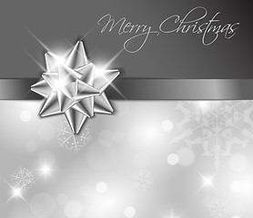 Image showing Silver ribbon with bow - Christmas card