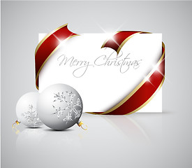 Image showing Christmas card - red  ribbon around blank paper