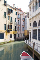 Image showing canal scene with boat Venice Italy