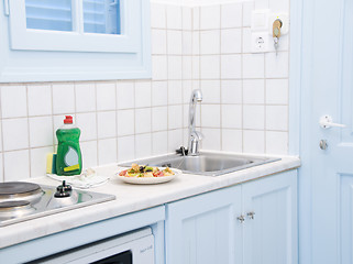 Image showing interior Greek island motel apartment kitchen