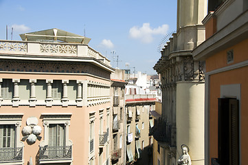 Image showing rooftop architecture Gothic La Rambla district Barcelona Spain